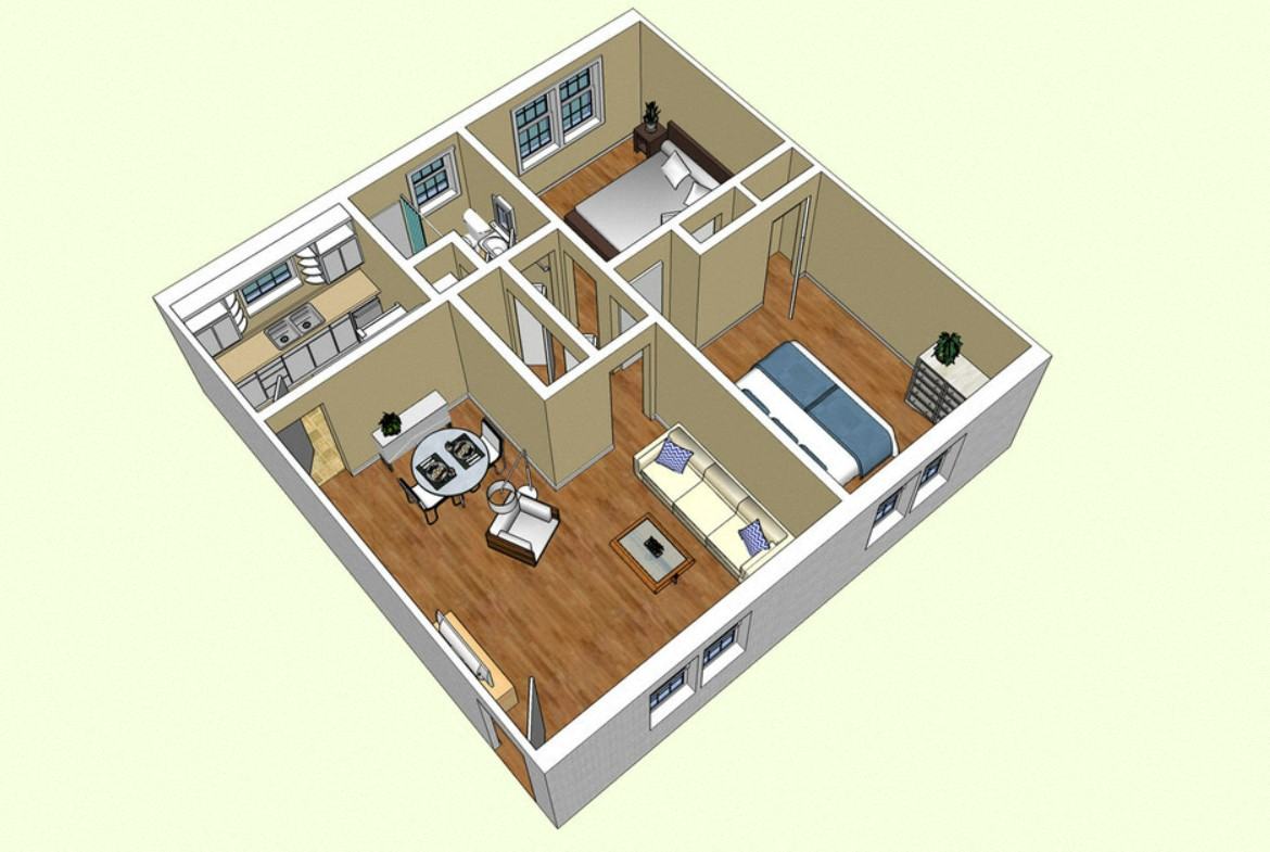 a floor plan of a home with a bedroom and a living room